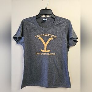 Yellowstone Dutton Ranch Charcoal Gray Dressed Ladies Tee Large 50/50